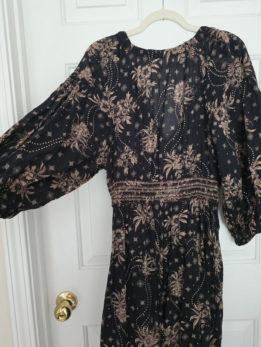 Free People Golden Hour Black Floral Smocked-Waist Maxi Dress - Picture 6 of 7